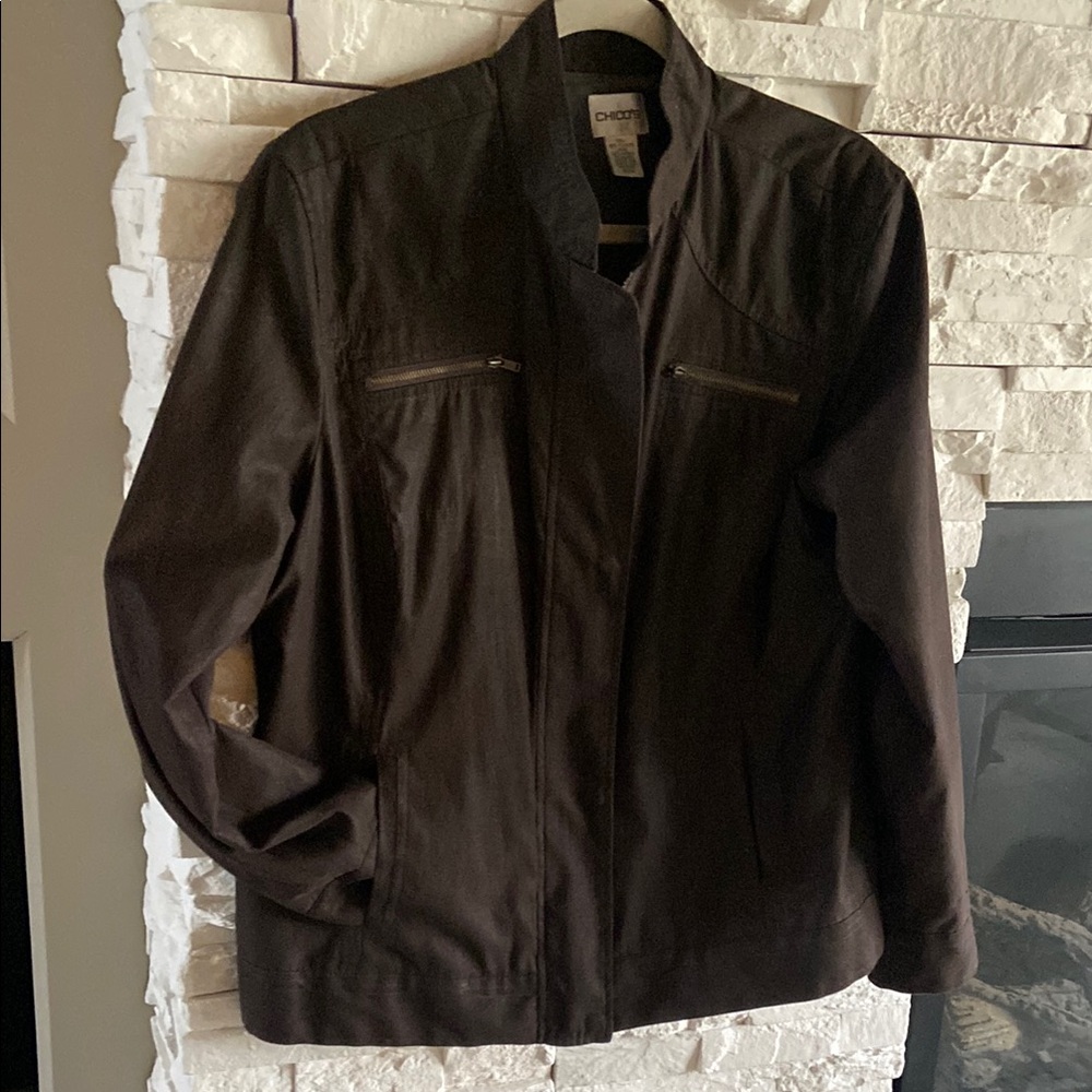 Chico's Brown Lightweight Jacket with Sporty Stand-Up Collar